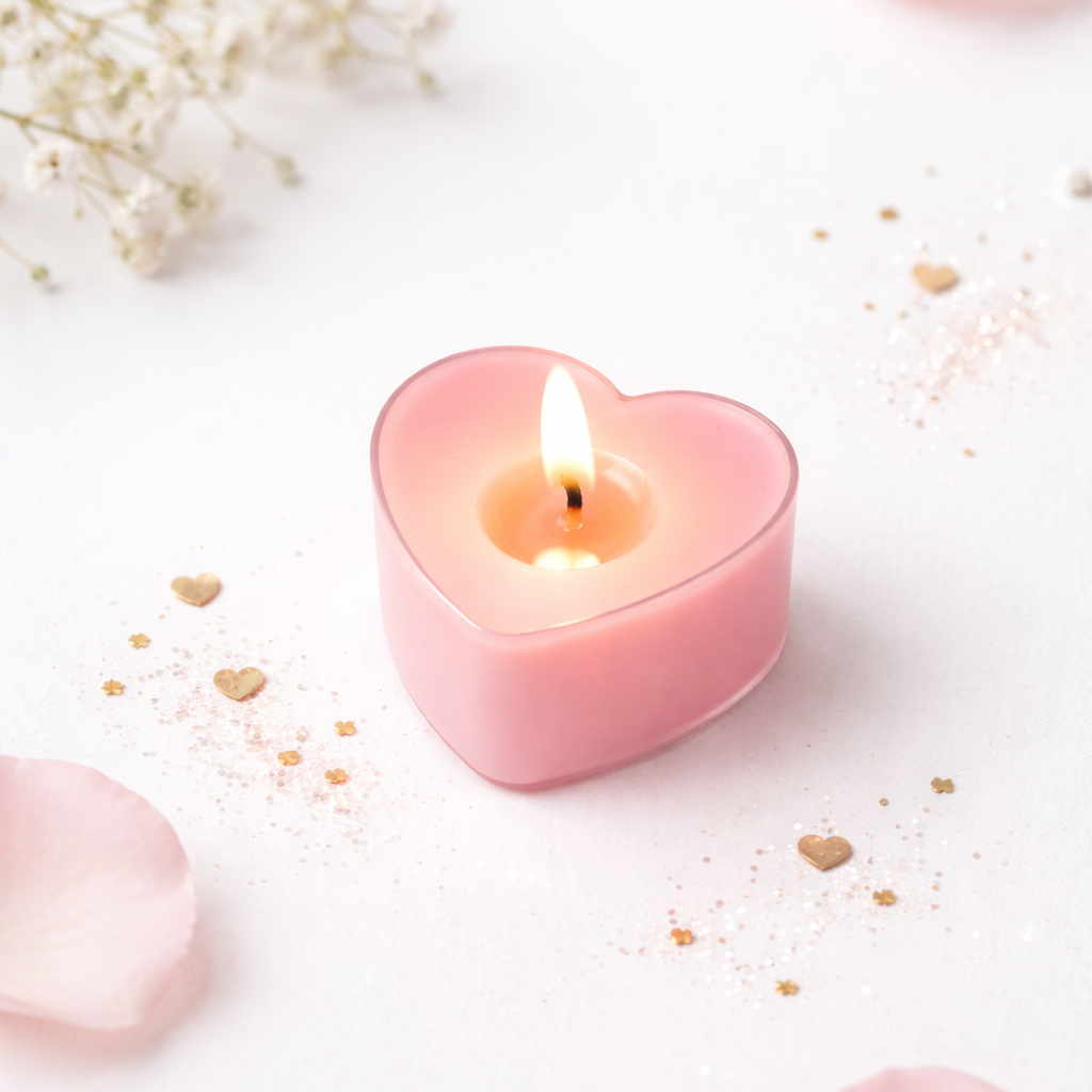 heart shaped pink tealight candles - handmade scented rose candle
