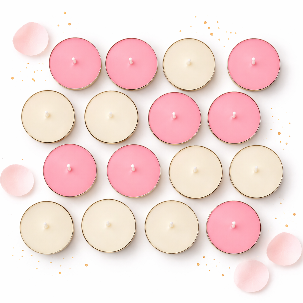 luxury pink white tealight candles with gold cups handmade soy wax set