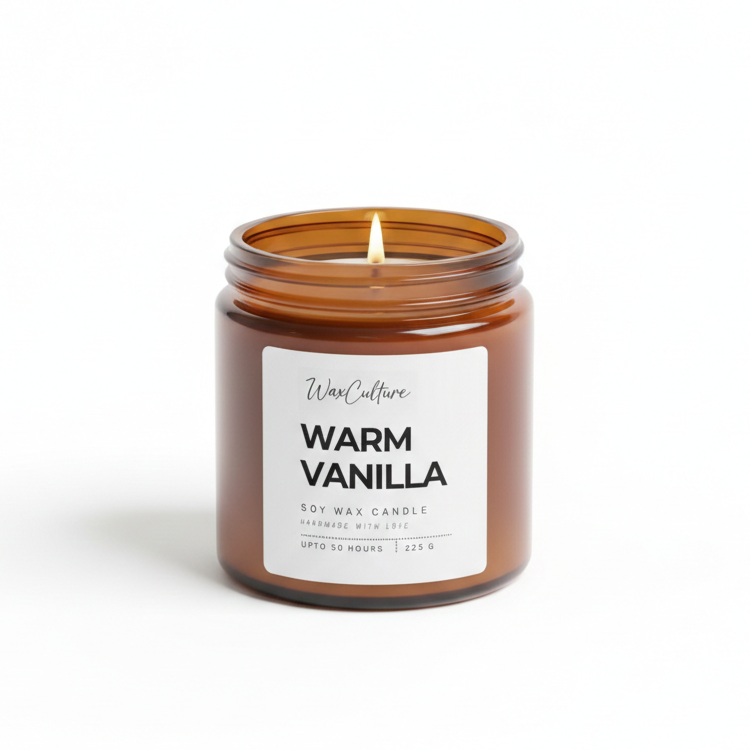 warm vanilla scented candle luxury soy wax handmade jar